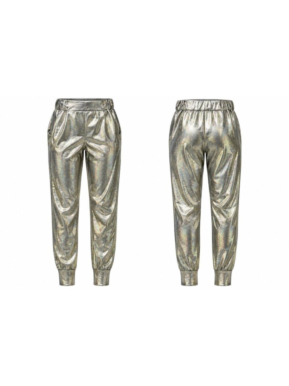 CURVY GIRL Ashley Stewart Women's Silver Metallic Poly Stretch Joggers Size 1X